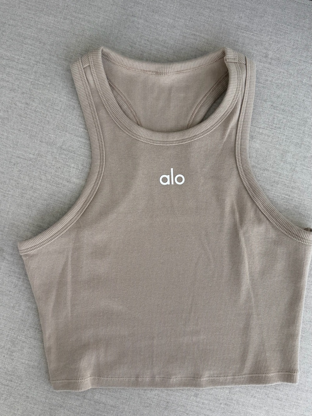 ALO Yoga Ribbed Crop Tank Top in Taupe